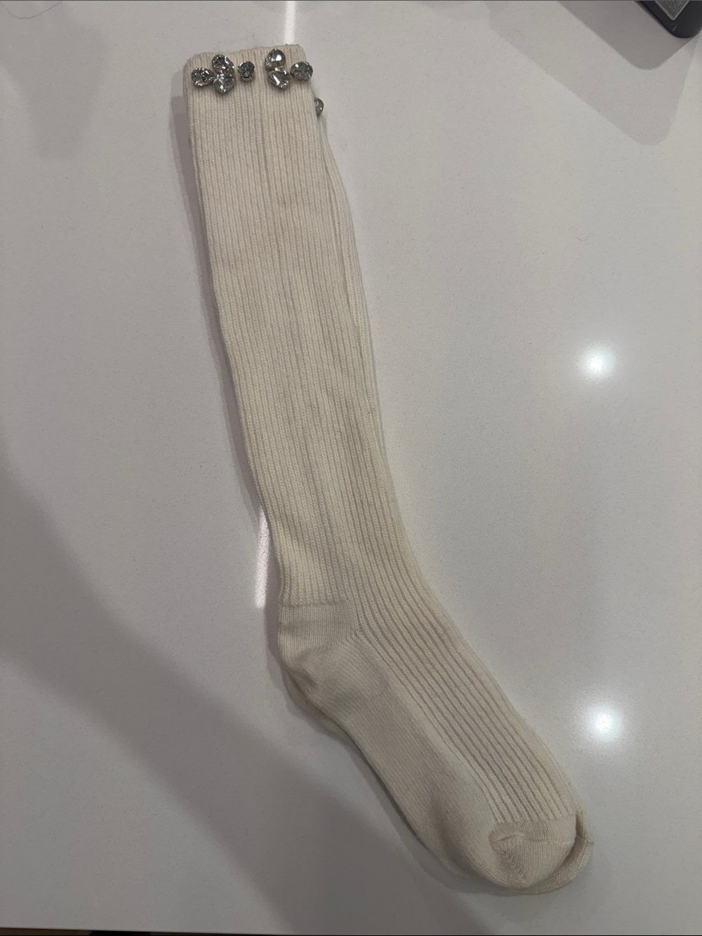 Maje NWOT White Cream Ecru Knee High Socks With Rhinestones Embellished Size: OS - Picture 11 of 16